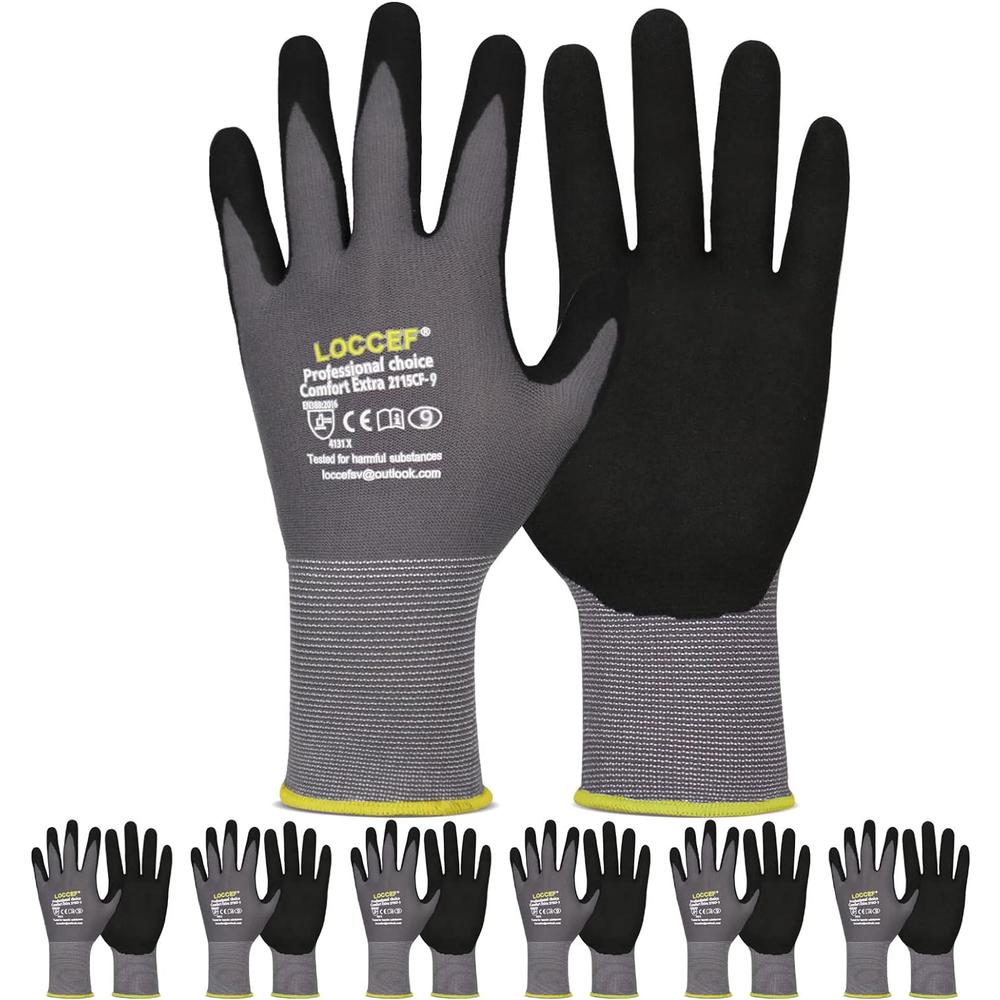 Generic LOCCEF Work Gloves MicroFoam Nitrile Coated-6 Pairs,Seamless Knit Nylon Gloves,Gray Work gloves