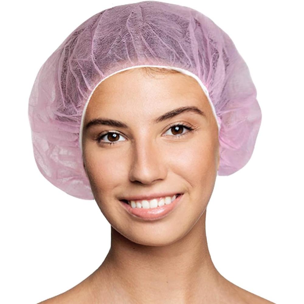 AMZ Medical Supply Disposable Hair Net for Men and Women 21", Pack of 100 Pink Bouffant Hair Nets with Elastic Band, Polypropylene Bouffant C
