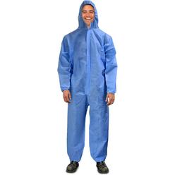 AMZ Supply AMZ Disposable Overalls with Hood Large, Pack of 25 Blue Protective Coveralls, Low-Lint PPE Gown Disposable with Front Zip, Ela