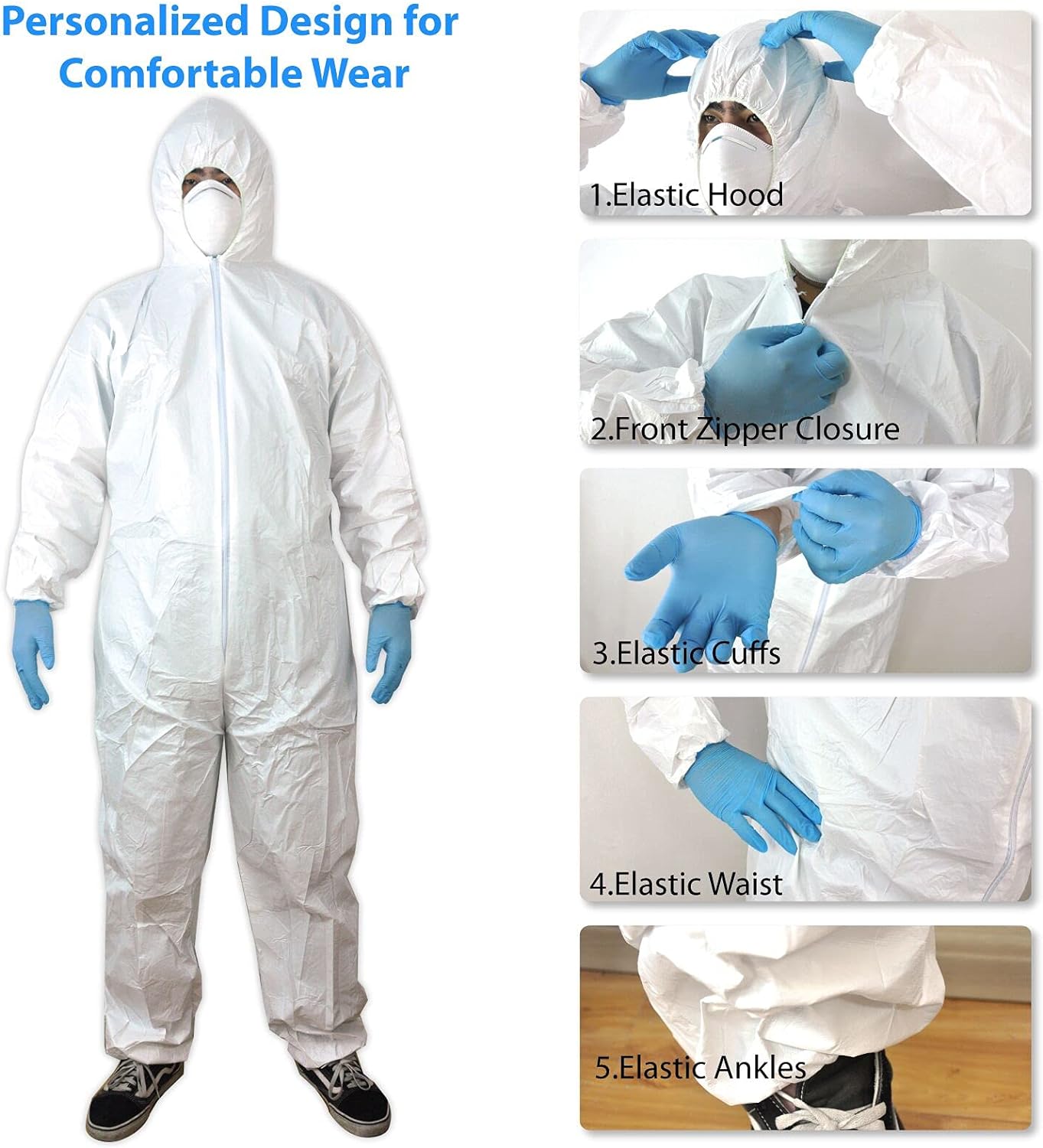Generic Disposable Coverall, One-piece Cover Suits Paint Coverall Lab Coveralls with Front Zipper (3XL)