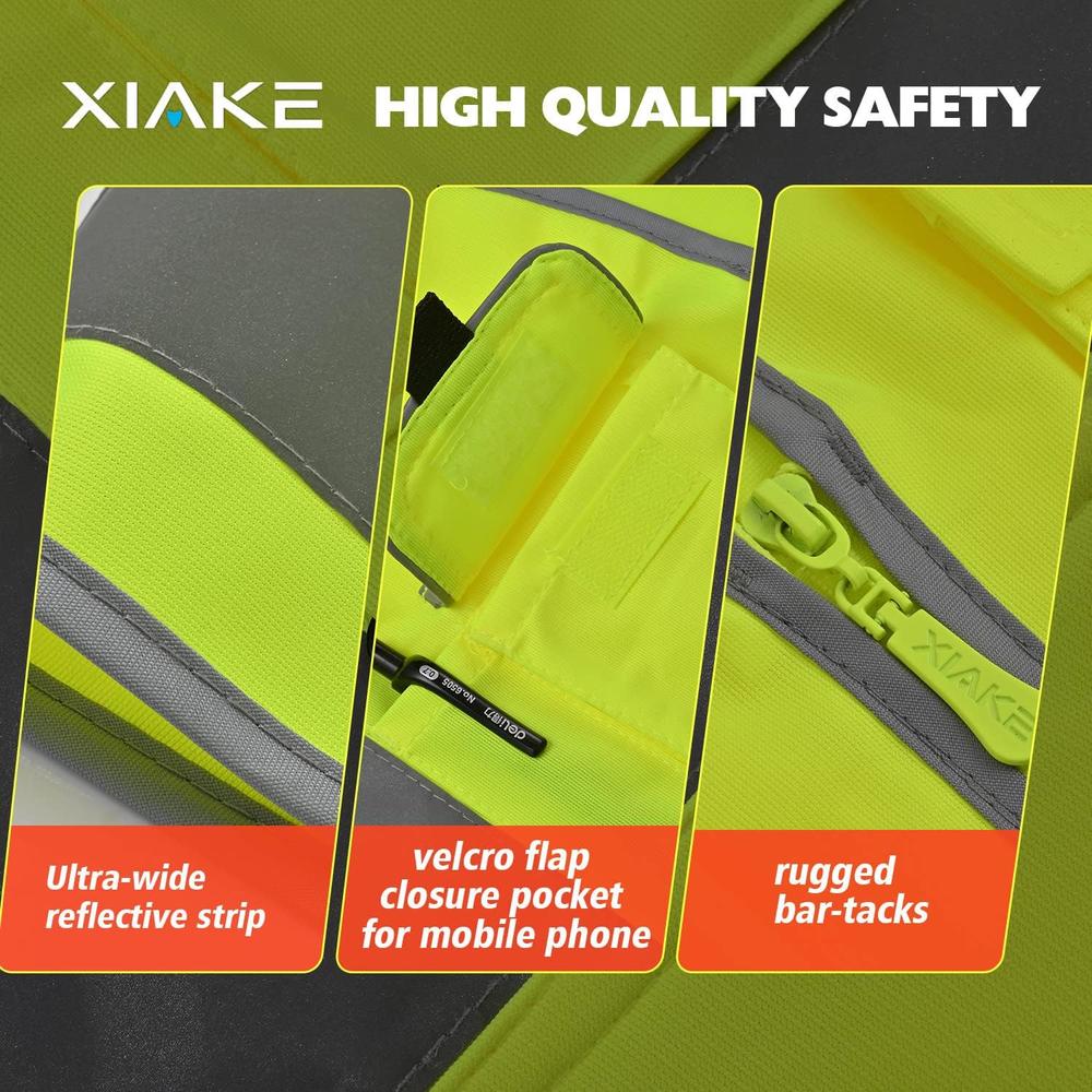 Generic XIAKE Class 2 High Visibility Reflective Safety Vests with 8 Pockets and Zipper Front,Meets ANSI/ISEA Standards