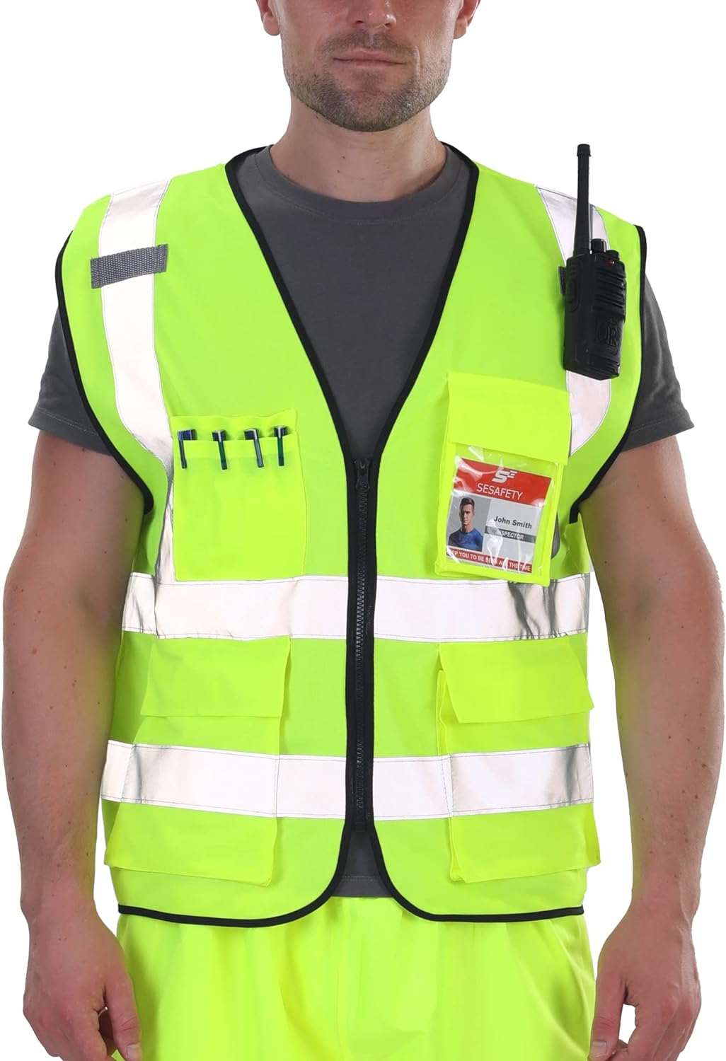 Linrundu SESafety Reflective Safety Vest with Pockets and Zipper, High Visibility Construction Vest, Hi Vis Vest, ANSI Class 2, Yellow,