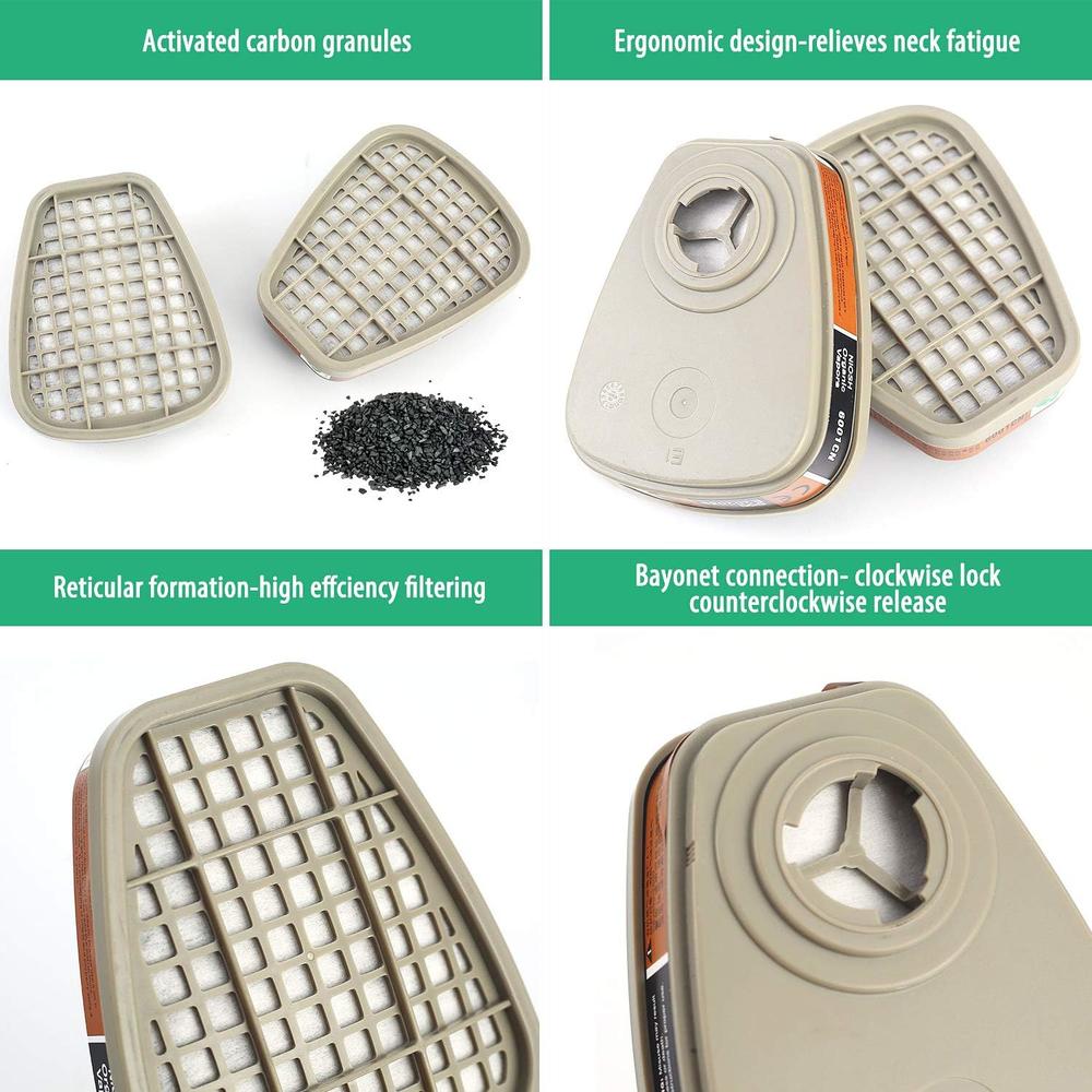 Generic 6001 Filter Cartridges for Respirator - Multi Acid Gas Organic Vapor Cartridge Filter, Dust-Proof, Pollen and Chemical Cartridg
