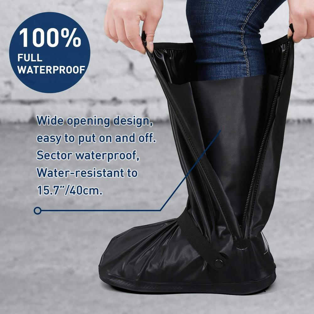 JUSPRO Waterproof Rain Boot Shoe Cover with Reflector, Non-Slip PVC Rainproof Boot Covers with Zipper for Outdoor Sports Hiking