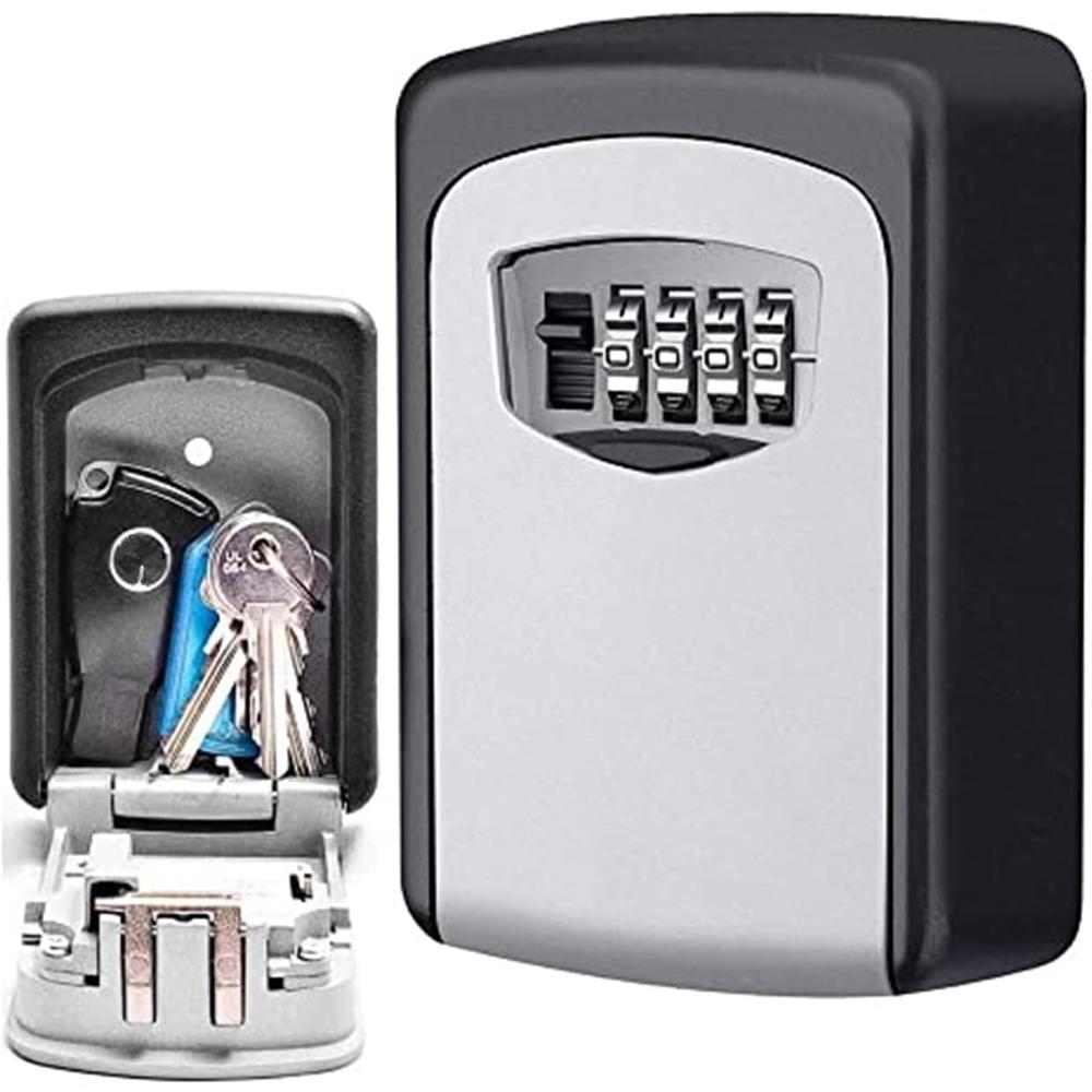 Lospu HY Key Lock Box with 4 Settable Digit Combination Wall Mounted Made of Weather Resistant Steel for Indoors or Outdoors Holds up to