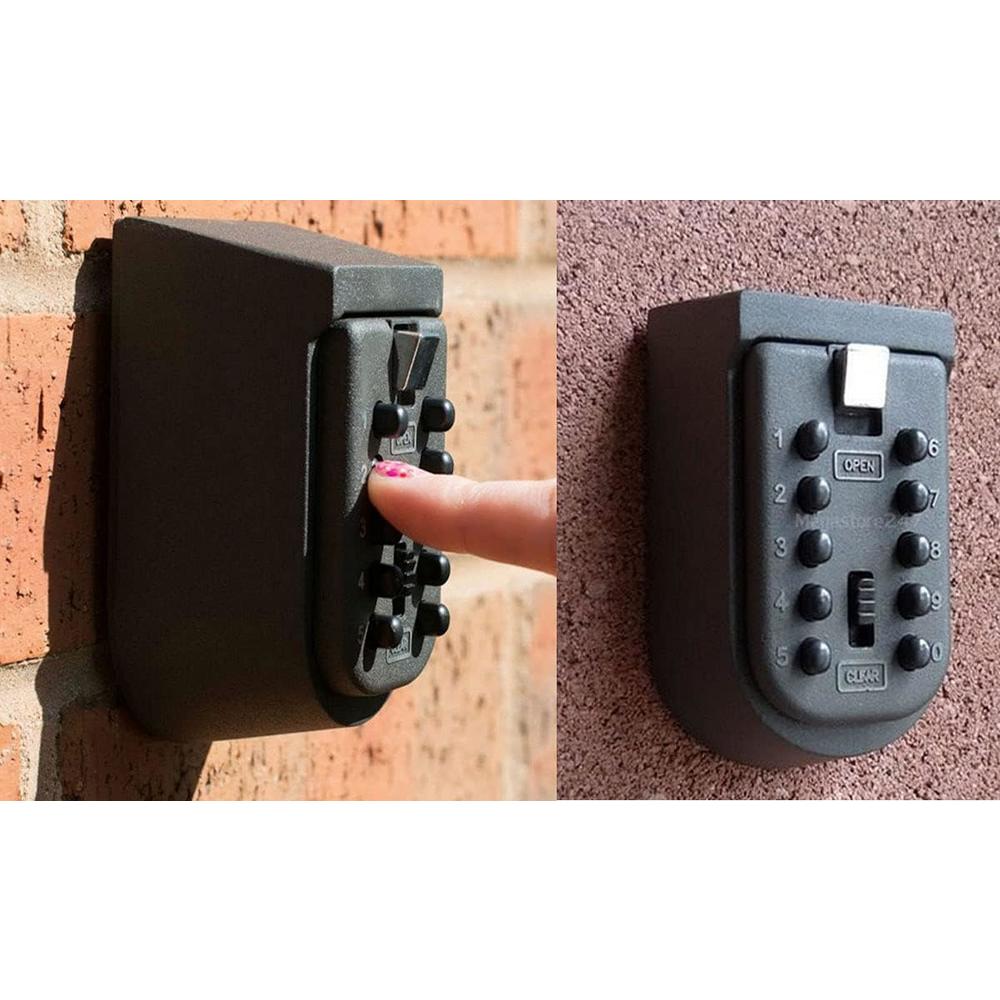 JASEASYZ Key Lock Box for Outside Wall Mount, Waterproof Spare Key Storage Box, 10-digits Combination Lockbox Push Button Key Keeper Box