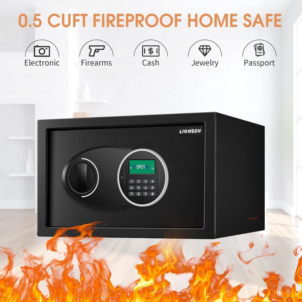 LIONSEN Fireproof Small Safe Box for Money, 0.5 Cu ft Mini Fireproof Safe with Combination Lock, Personal Home Safe for Office Hotels B