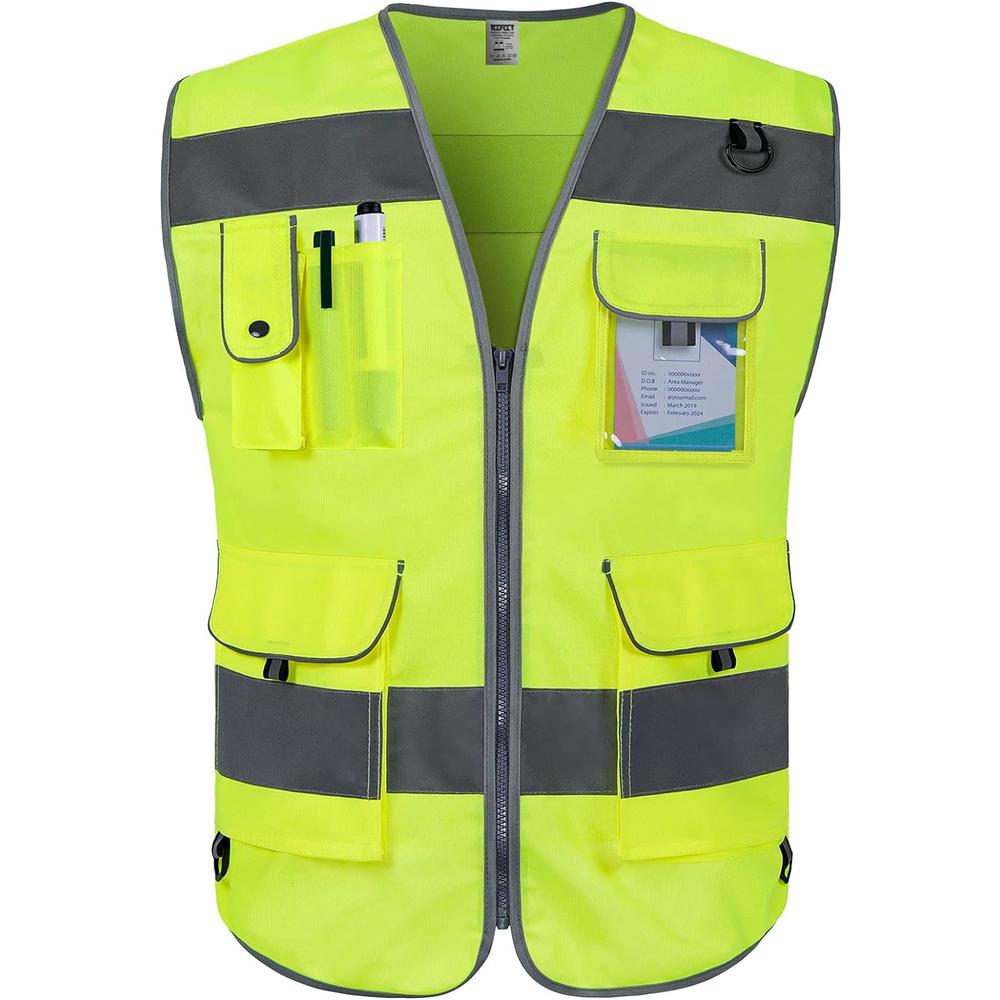 TCCFCCT Safety Vest for Men Women 9 Pockets High Visibility Reflective Vest for Safety, Work Vest with Reflective Strips, Meets ANSI/IS