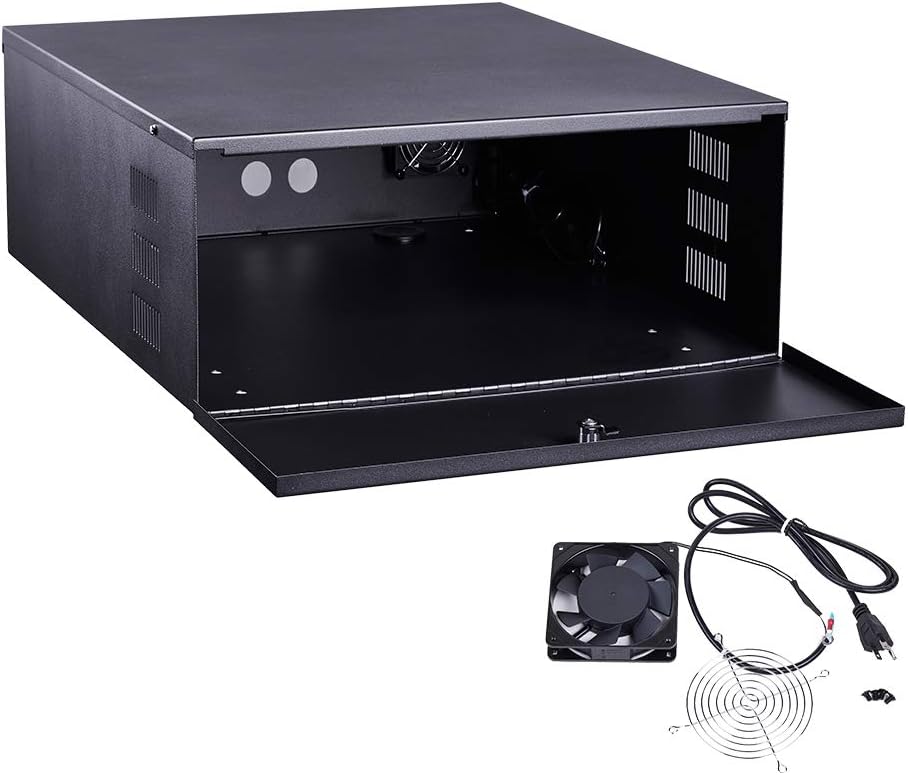 Kenuco Heavy Duty 16 Gauge DVR Security Lockbox with Fan (Black 18'' X 17.9'' X 4.96')