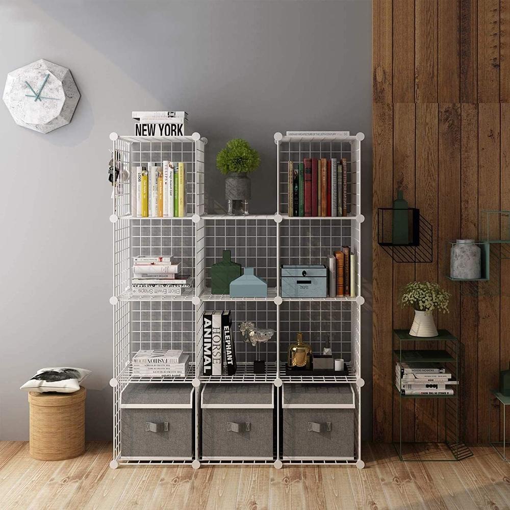 C&AHOME Wire Cube Storage, 12-Cube Organizer Metal, Wire C Grids Storage, Storage Bins Shelving, Modular Bookshelf Shelf, Closet Cabine