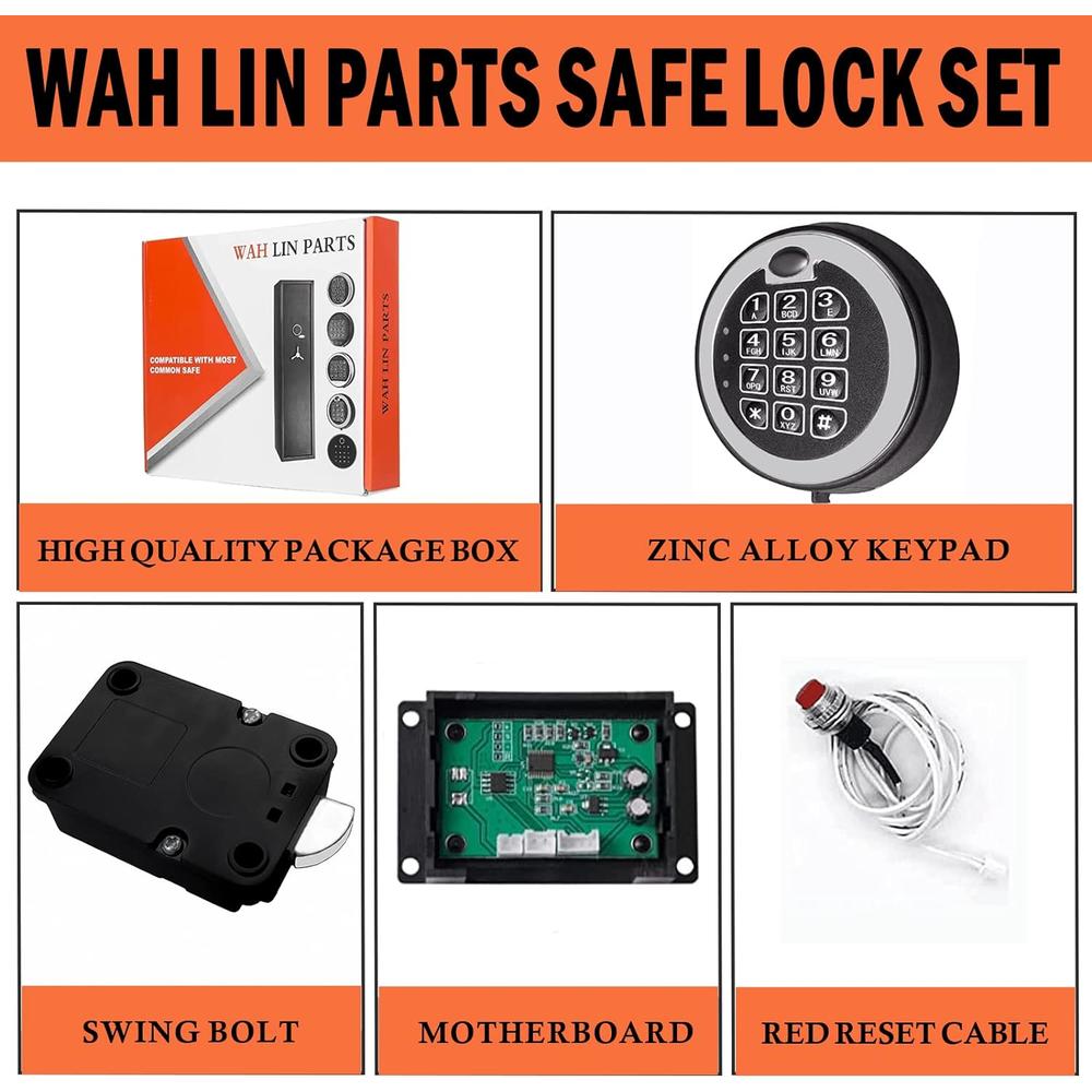 Wah Lin Parts Gun Safe Lock Replacement with Swingbolt,Chrome Electronic Keypad Safe Lock 5 User Code and 1 Master Code for Safe Box Lock