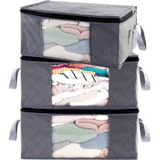 ABO Gear G01 Bins Bags Closet Organizers Sweater Clothes Storage Containers,  3pc Pack, Gray, 3 Count