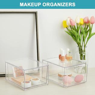 Vtopmart 2 Pack Stackable Makeup Organizer Storage Drawers, 4.4'' Tall Acrylic Bathroom Organizersï¼ Clear P