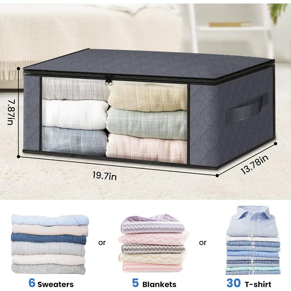 HomeHacks Storage 3-Pack Clothes Organizer Storage Bags Foldable Storage Box with Large Clear Window Sturdy Handles for Closet, Dorm, Pil