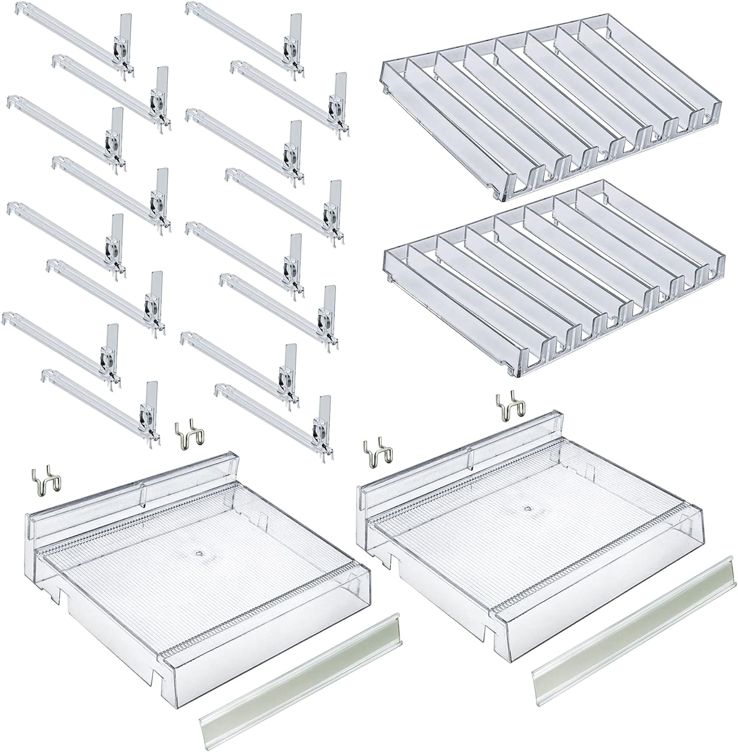Azar Displays 225830-8COMP-CLR 8 Compartment Divider Bin Cosmetic Tray with Pushers - 8 Slots per Tray, 2-Pack, Clear