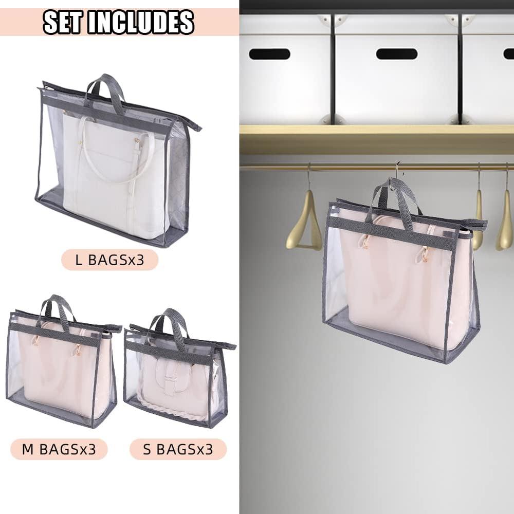 ShiningLove 9 Packs Dust Bags for Handbag Storage Organizer Clear Purse Organizer for Closet Purse Storage Organizer with Zipper and Handle