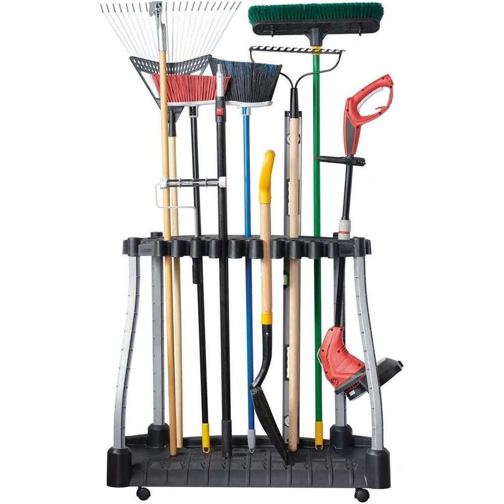 Rubbermaid Garage Tool Tower Rack, Organizes up to 40 Long-Handled Tools, Easy to Assemble - Black (2140834)