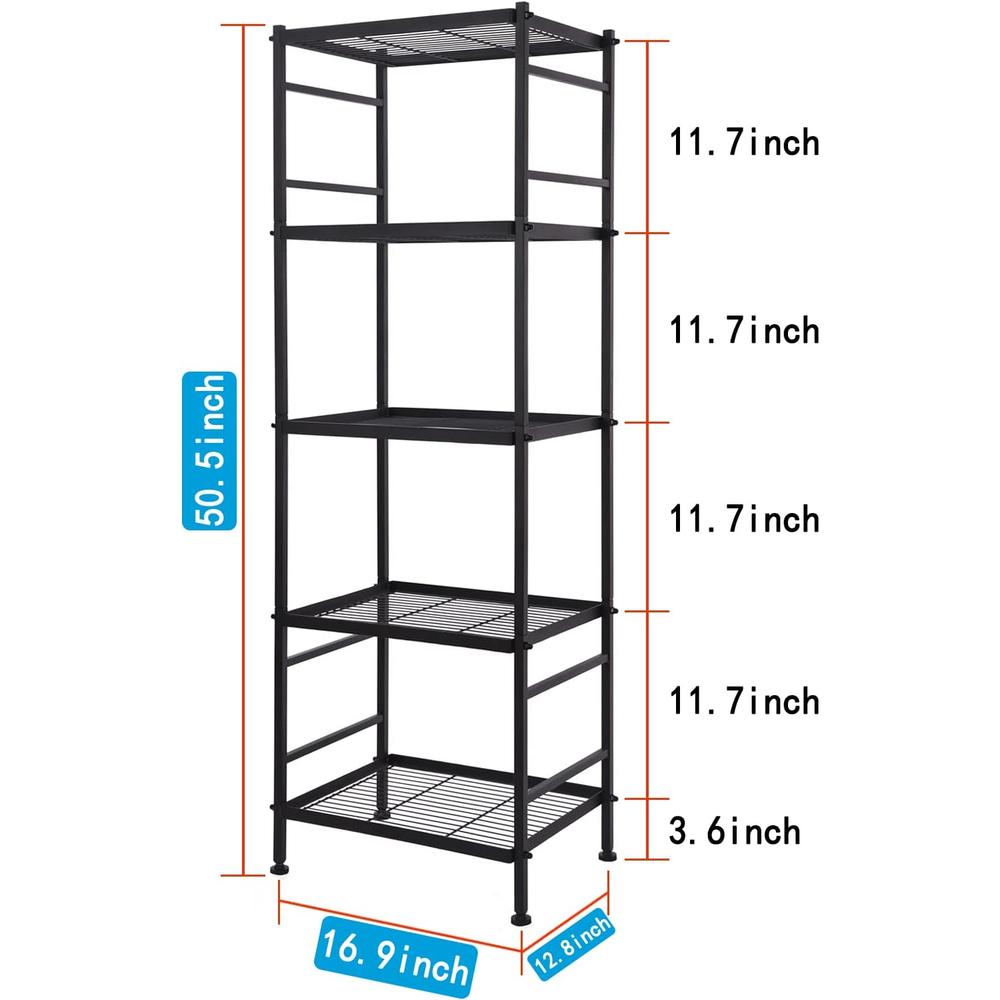 Soywey 5-Wire Shelving Metal Storage Rack Shelves, Standing Storage Shelf Units for Laundry Bathroom Kitchen Pantry Closet(Black)