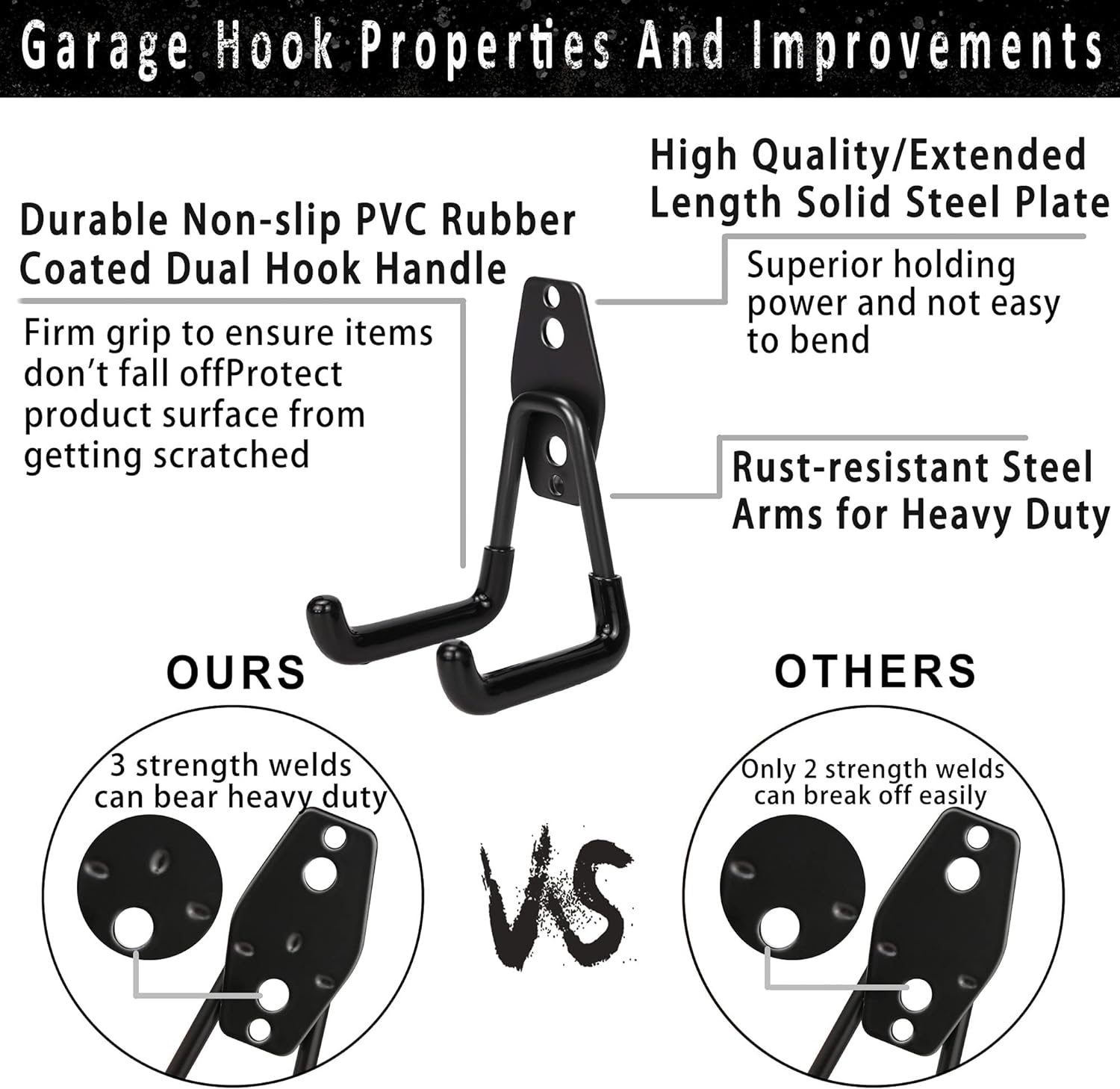 KOFANI Garage Hooks, 16 Pack Steel Heavy Duty Garage Storage Hooks with Anti-Slip Coating, Utility Garage Wall Mount Hooks for Hanging