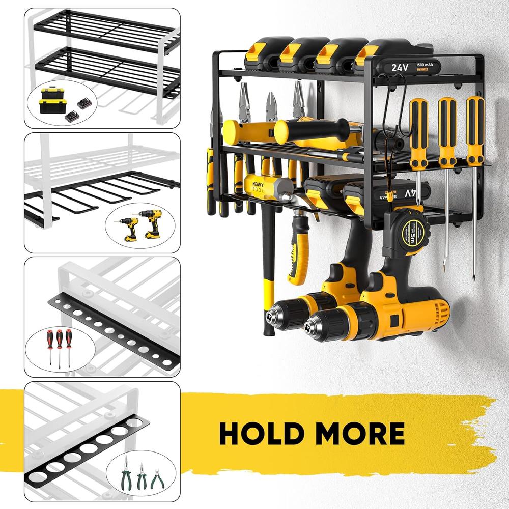 POKIPO Power Tool Organizer, Drill Holder Wall Mount, Heavy Duty Garage Tool Organizer and Storage, Suitable Tool Rack for Tool Room,