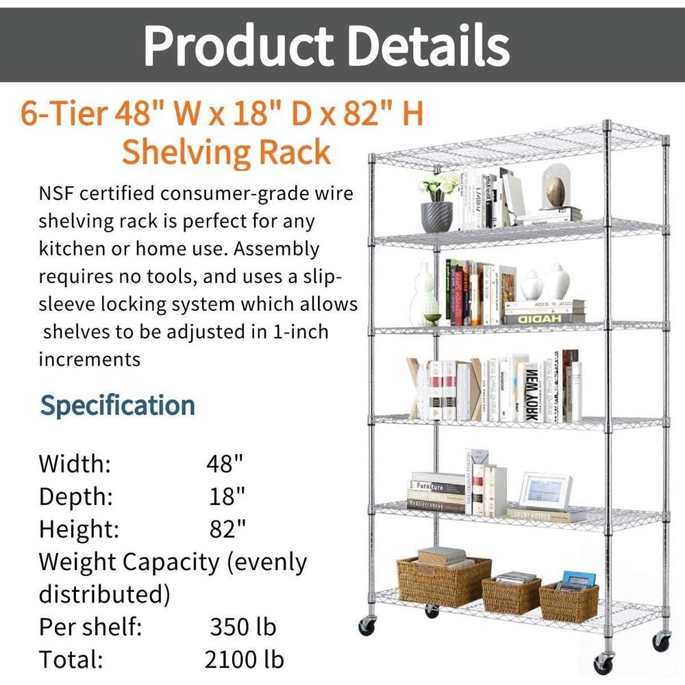 Bigacc 2100LBS Metal Shelf Wire 82"x48"x18"Heavy Duty Metal Shelves for Storage, Shelving Unit, Height Adjustable Garag