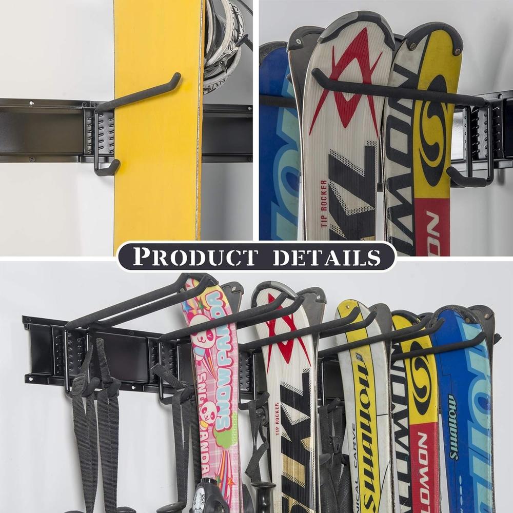 Walmann Garage Storage Organization System Ski Wall Rack 10 Pairs of Skis Mount Hanger Home Shed and Garage Snowboard Wall Rack System