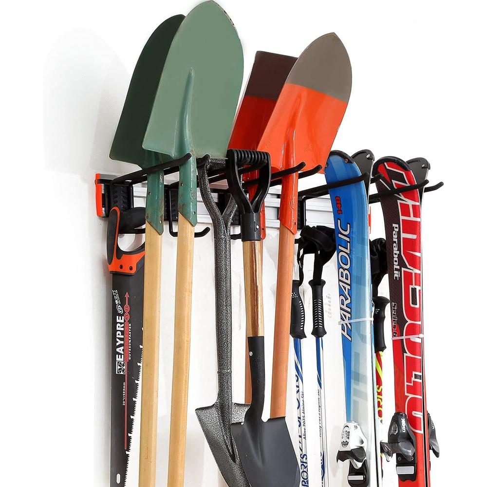 Homeon Wheels Aluminum Ski Storage Rack Holds 6 Pairs of Skis Ski Rack for Garage Wall Padded Hooks Ski Rack Wall Max 300 lbs.
