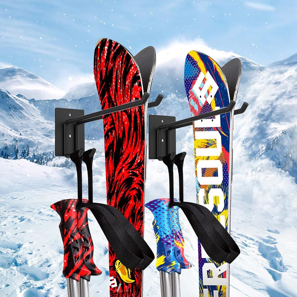 Foozet Ski Storage Rack with Ski Poles Storage Rack Wall Mount Heavy Duty  Metal, Suitable for 2 Pairs Snowboard Storage Hanger for Gar
