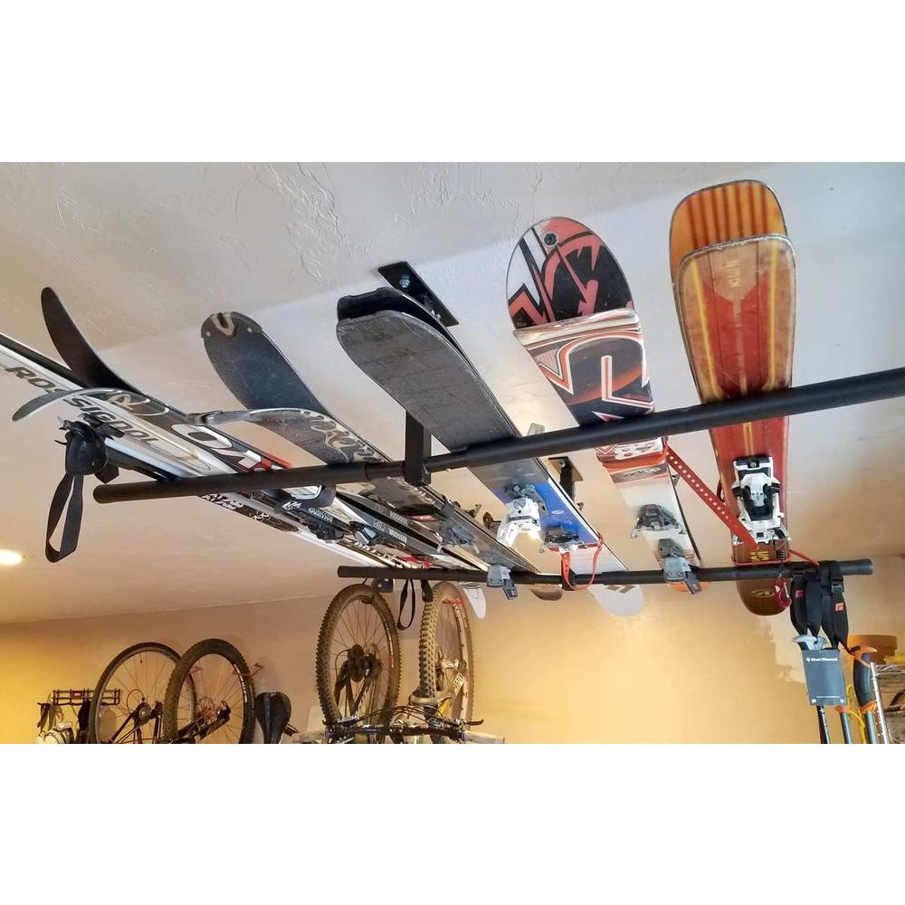 StoreYourBoard Adjustable Ski and Snowboard Ceiling Rack, Overhead Storage Mount, Double Sided