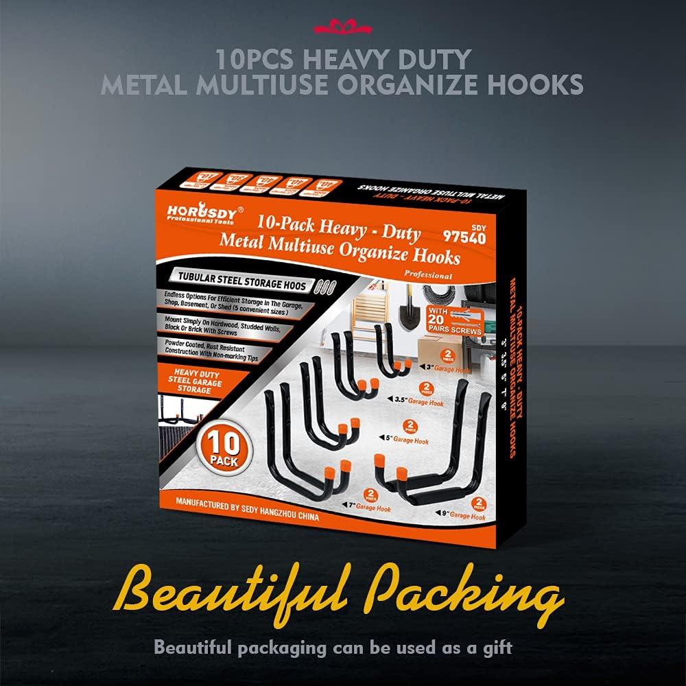 HORUSDY 10-Pack Heavy Duty Garage Storage Hooks Assorted Utility Hooks, 9", 7", 5", 3.5", 3" Two Each