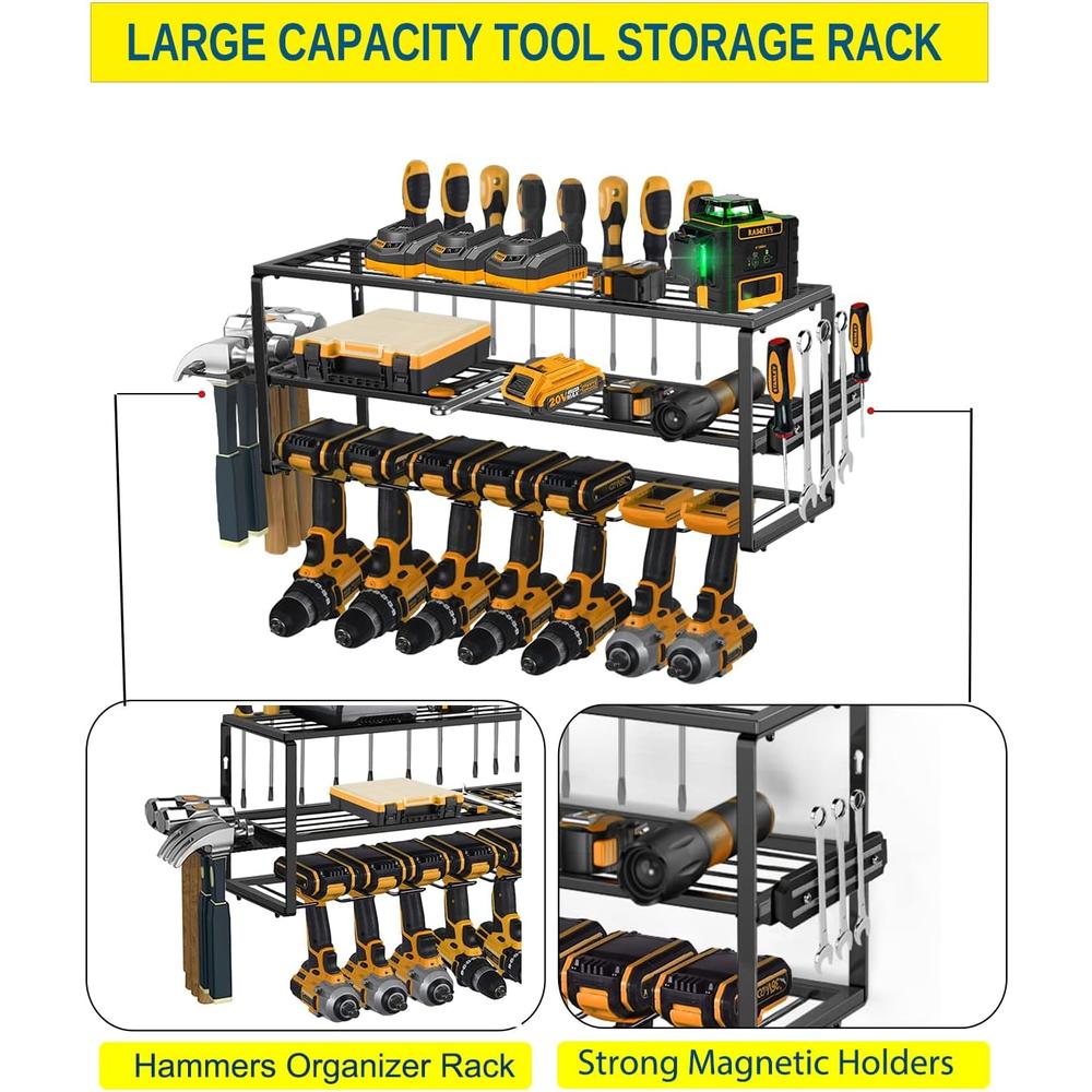 Spampur Power Tool Organizer, Garage Organization with 7 Drill Holders,  Tool Organizers and Power Tool Storage Rack Wall Mount, Heavy