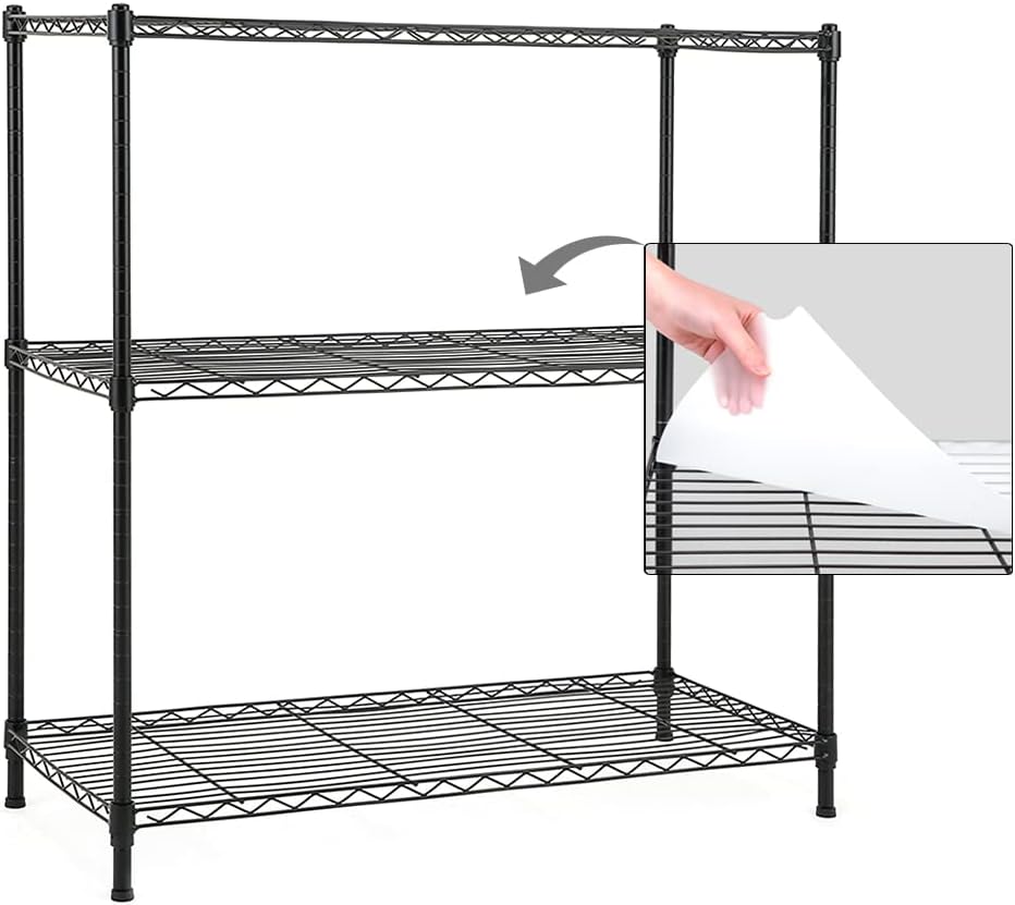 Efine 3-Shelf Shelving Unit with 3-Shelf Liners, Adjustable Rack, Steel Wire Shelves, Shelving Units and Storage for Kitchen and Gara