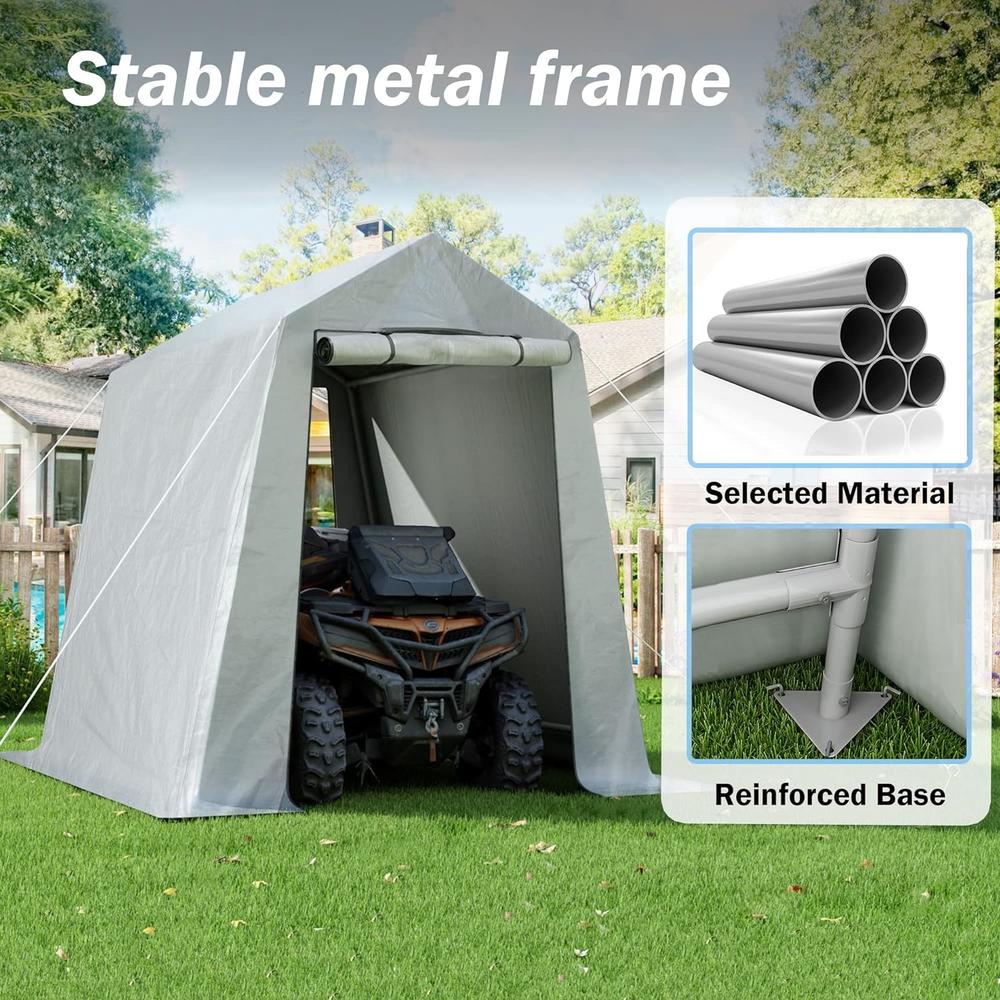 HOGYME 6x7 ft Storage Shelter Protable Garage Waterproof Carport Tent with 2 Roll-up Zipper Doors