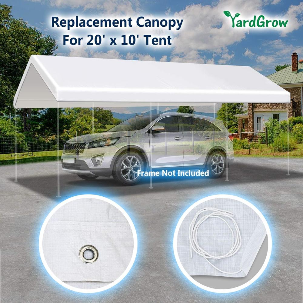 YARDGROW 10'x20' Carport Replacement Canopy Cover for Tent Top Garage Shelter Cover with Ball Bungees (Only Cover, Frame is not Included