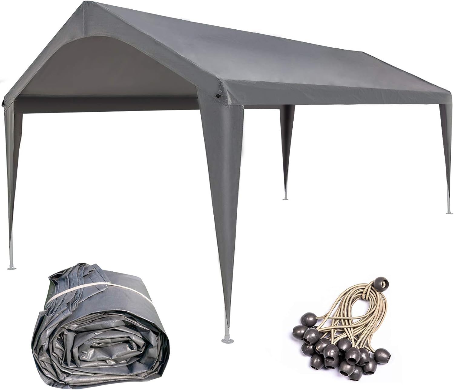 Sunnyglade 10x20 Feet Carport Replacement Top Canopy Cover with Fabric Pole Skirts and Accessories for Car Garage Shelter Tent, Dark Grey(