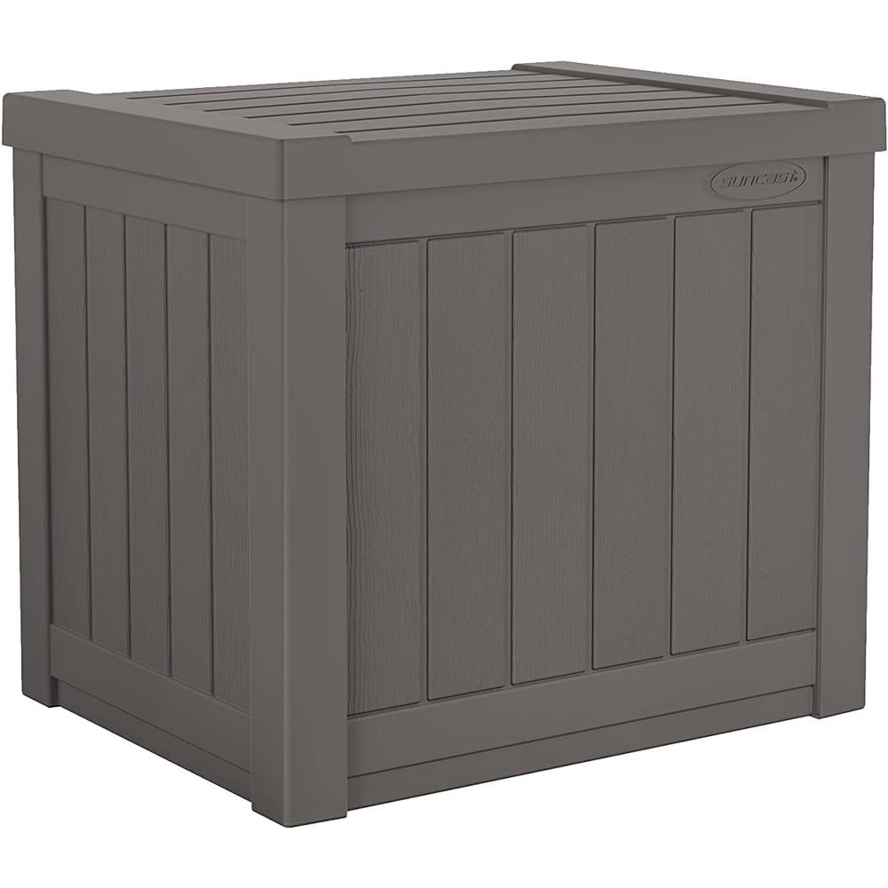Suncast 22-Gallon Small Deck Box - Lightweight Resin Indoor/Outdoor Storage Container and Seat for Patio Cushions and Gardening Tools -