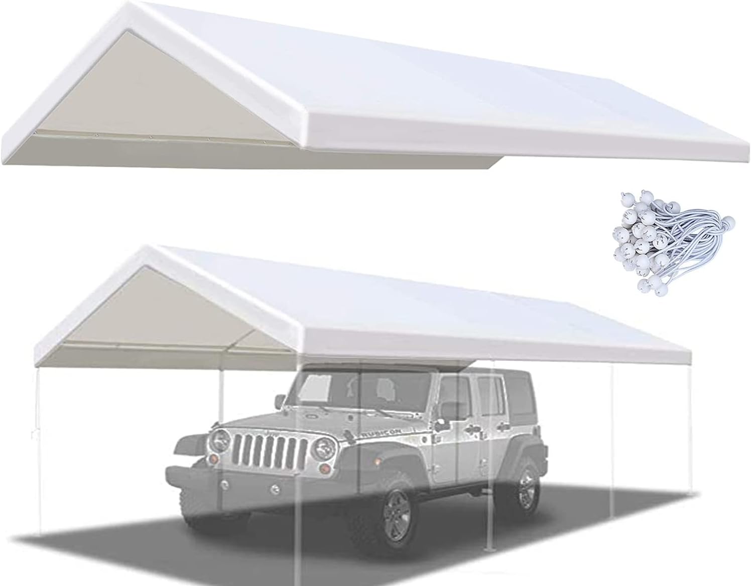 Samfall 10x20 ft Carport Car Replacement Canopy Cover for Car Tent Party Tent Top Garage Shelter Cover with 26 Ball Bungees(Only Cover,