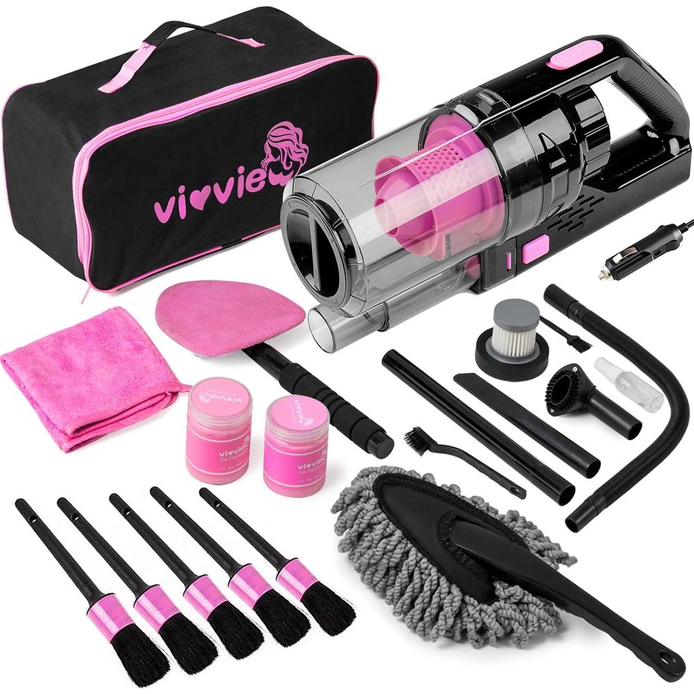 Generic Vioview 14Pcs Car Cleaning Kit, Pink Car Interior Detailing Kit with High Power Handheld Vacuum, Cleaning Gel, Detailing Brush