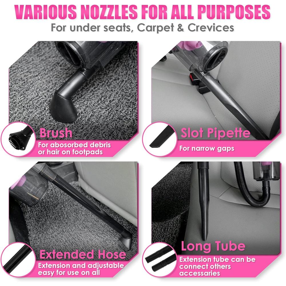 Viewsun 17pcs Car Cleaning Kit, Pink Car Interior Detailing Kit with High Power Handheld Vacuum, Detailing Brush Set, Windshield Cleane