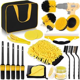 Herrfilk 20 Pcs Car Cleaning Tools Kit, Car Detailing Kit, Car Detailing  Brush Set with Carry Bag, Auto Drill Brush Set Pro Car Wash Kit