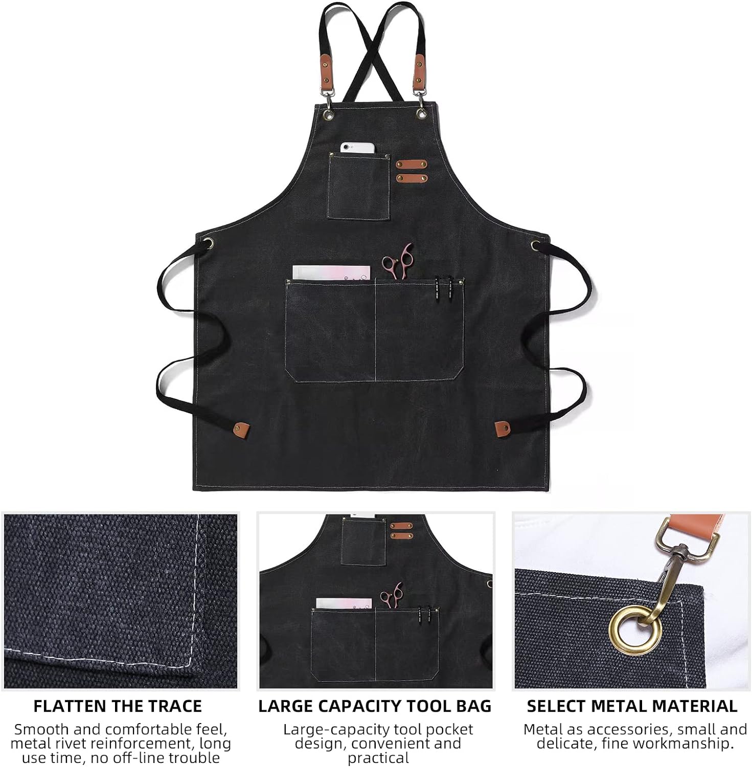 Generic Wear Resistant Cross Back Apron Waterproof Breathable Canvas Woodworking Chef Apron with Large Pockets Suitable for Men Women