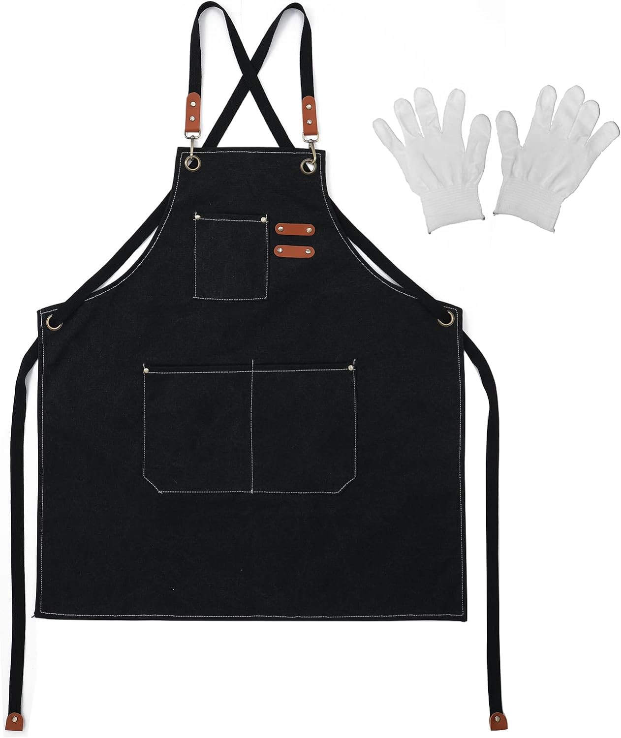 Generic Wear Resistant Cross Back Apron Waterproof Breathable Canvas Woodworking Chef Apron with Large Pockets Suitable for Men Women