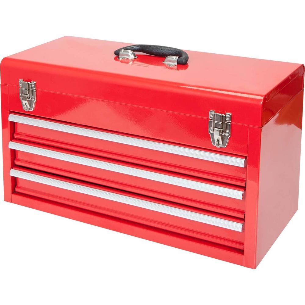 TORIN BIG RED ANTBD133-XB  20" Portable 3 Drawer Steel Tool Box with Metal Latch Closure, Red
