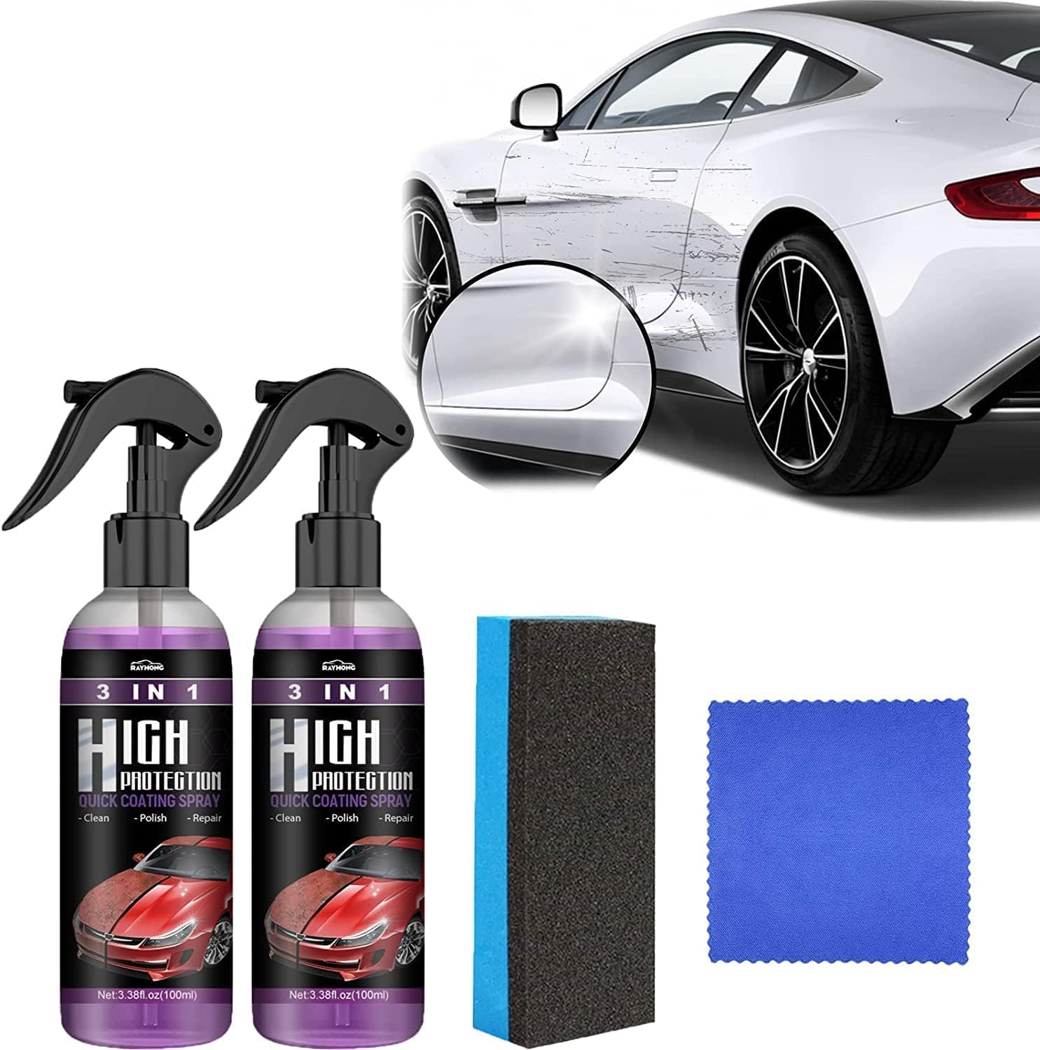 Generic 3 in 1 High Protection Fast Car Ceramic Coating Spray, Car Scratch Nano Repair Spray, Car Coating Fast Wax Polishing Spray, Pla