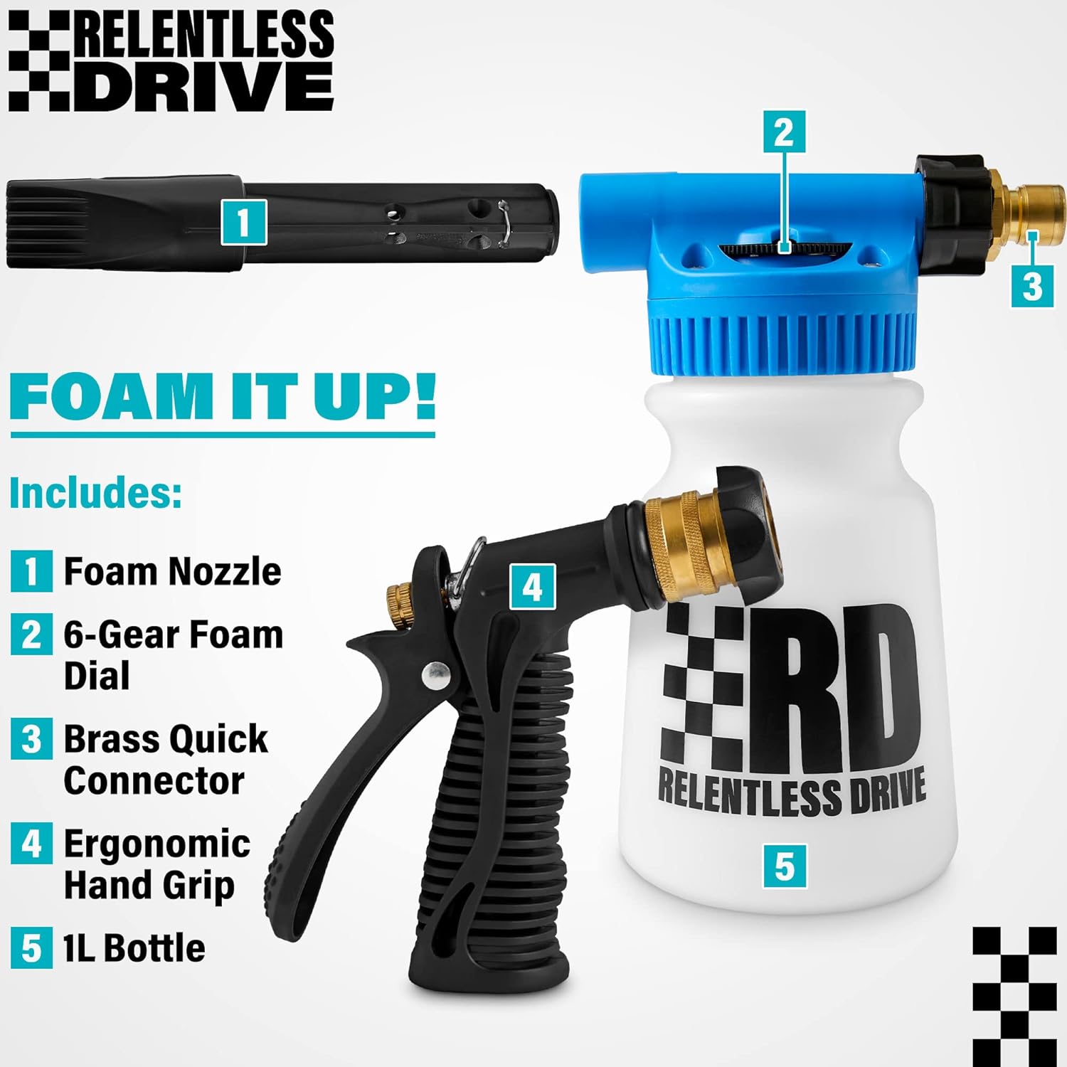 Relentless Drive Premium Foam Cannon for Garden Hose (Connects to Any Garden Hose) - Leak Free, Easy to Use Foam Gun has 6 Spray Patterns for Ma