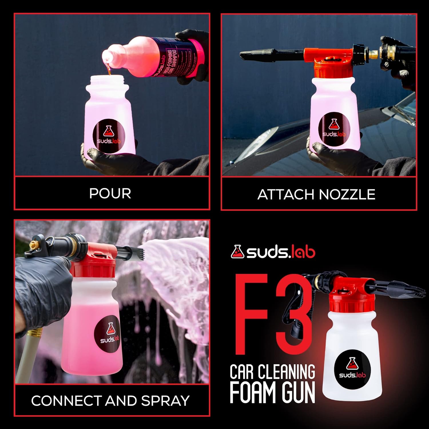 suds.lab Suds Lab F3 Car Cleaning Foam Gun, Adjustable Foam Nozzle, Connect  to Any Garden