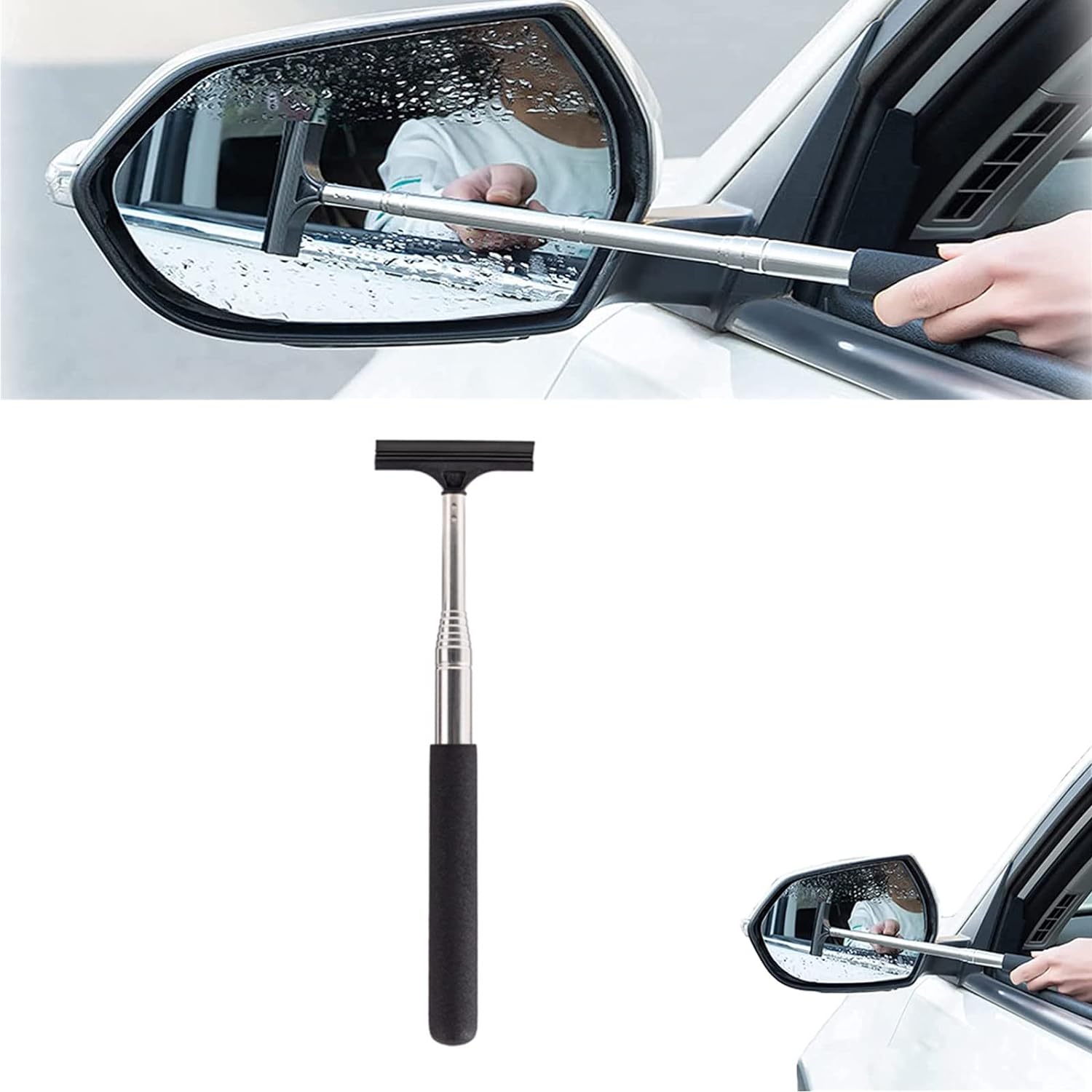 AWMSKONG Retractable Rear-View Mirror Wiper Snow Brush and Ice Scraper,Car Snow Scraper and Brush Shovel,Extendable Snow Brush with Sque