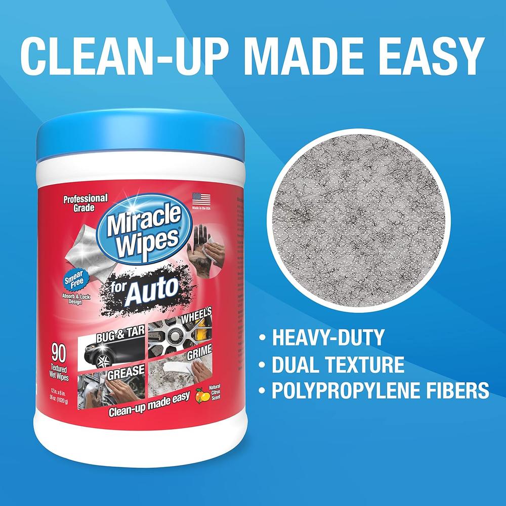 MiracleWipes for Automotive, All Purpose Cleaning Wipes for Hands, Auto  Interior, Exterior, and Detailing, Removes Grease, Lubricants, Stick