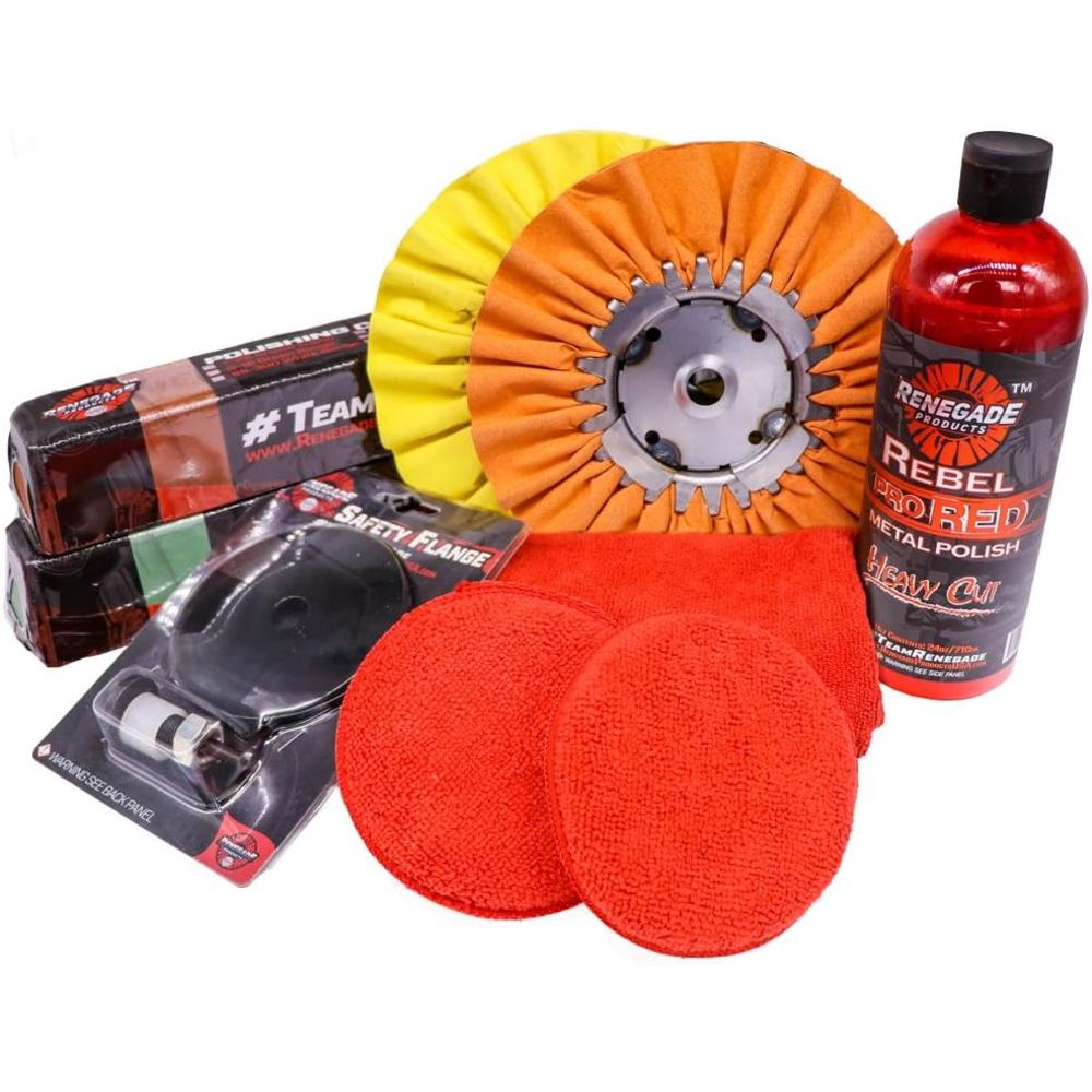 Renegade Products USA Renegade Products Aluminum Polishing Mini Kit Complete with Buffing Wheels, Buffing Compounds, Right Angle Grinder Safety Flang