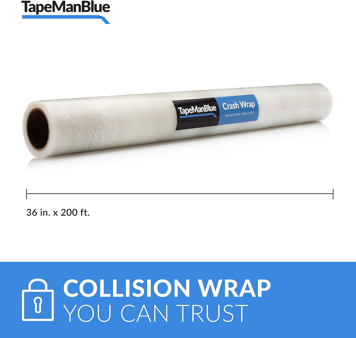 TapeManBlue Crash Wrap, 36 inch x 200 feet, Clear Collision Wrap for Cars